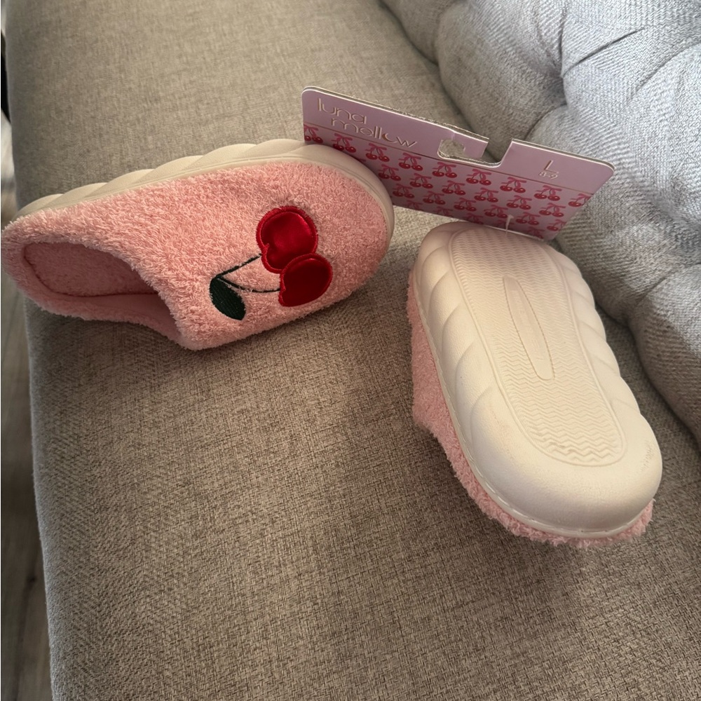 Pink Fuzzy Cherry Slide Slippers - Picture 3 of 3